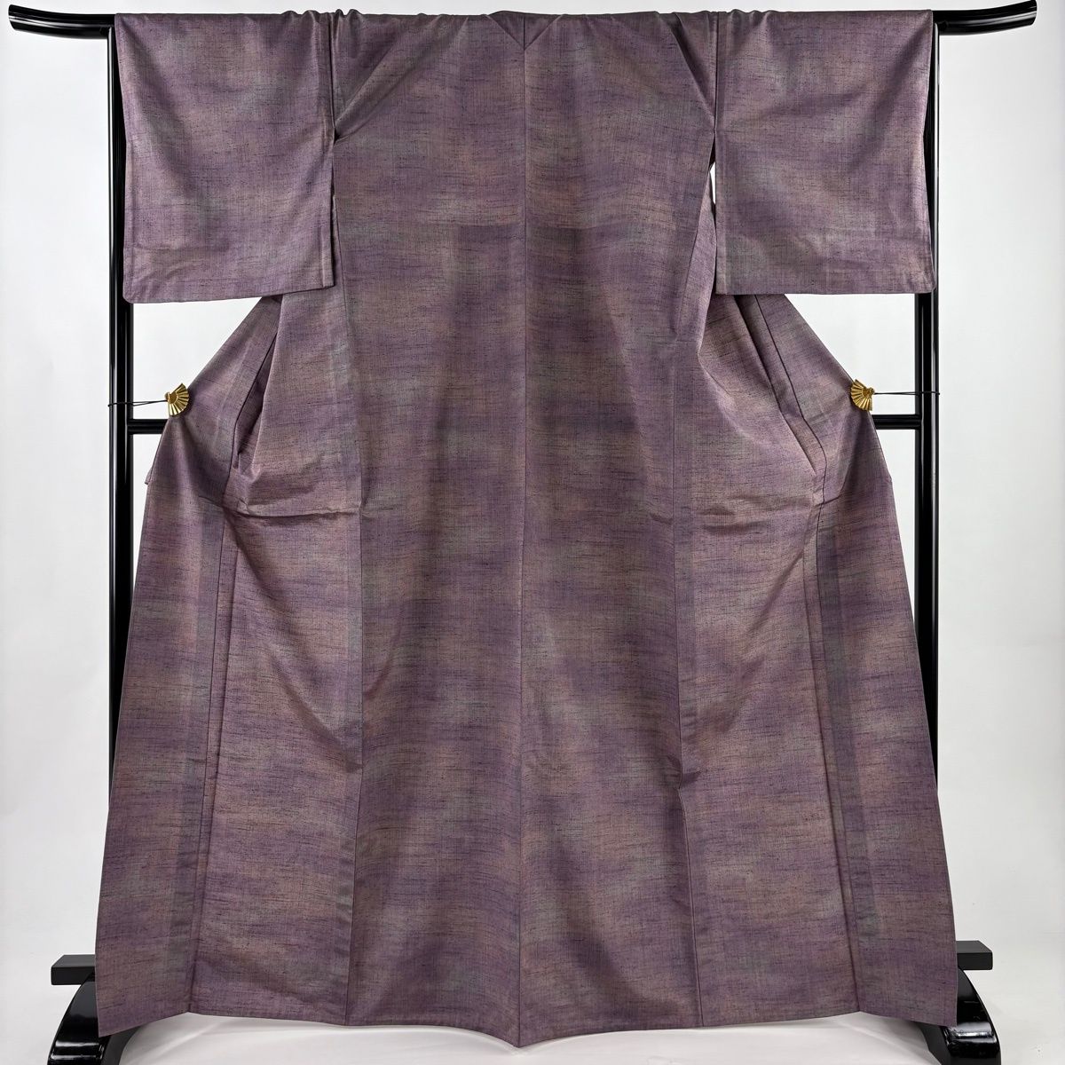 小紋 身丈169 cm 裄丈67 5 L 単衣 紬地 ぼかし柄 縦縞 灰紫 正絹 秀品