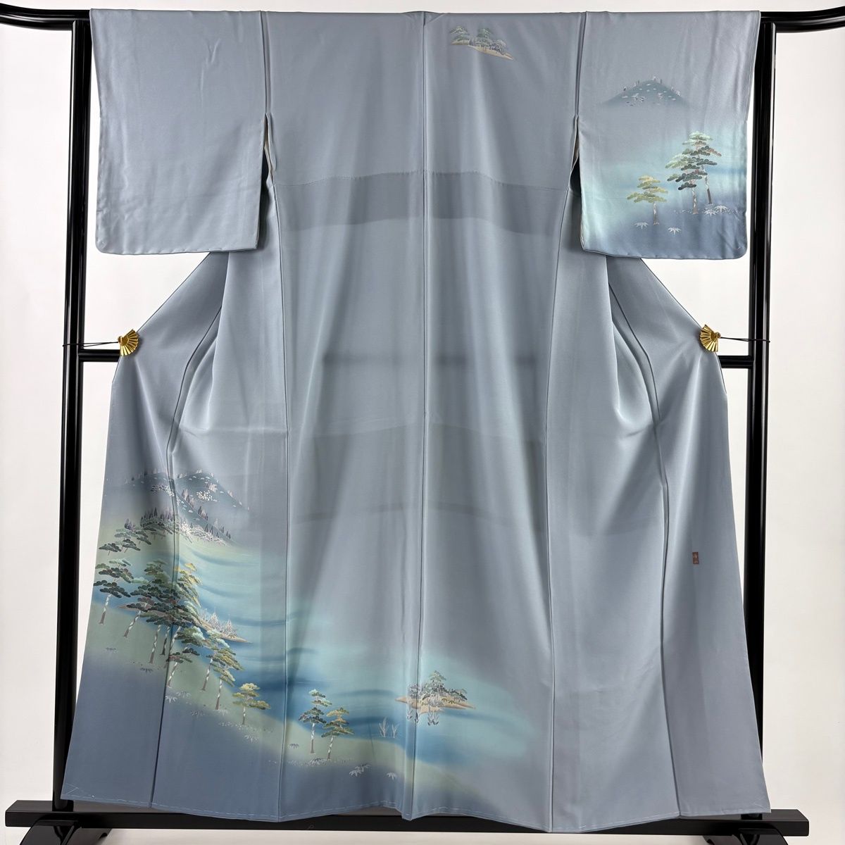 美品】 訪問着 身丈156.5cm 裄丈64cm M 袷 落款 山並み 注文 松