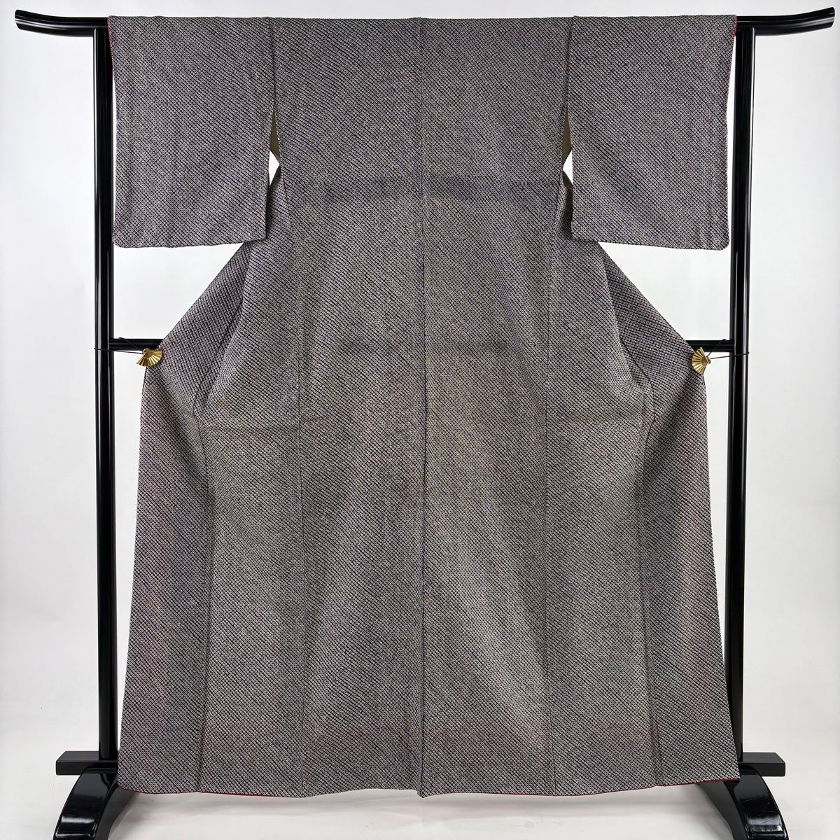 小紋 美品 秀品 幾何学模様 総絞り 黒 袷 身丈158cm 裄丈