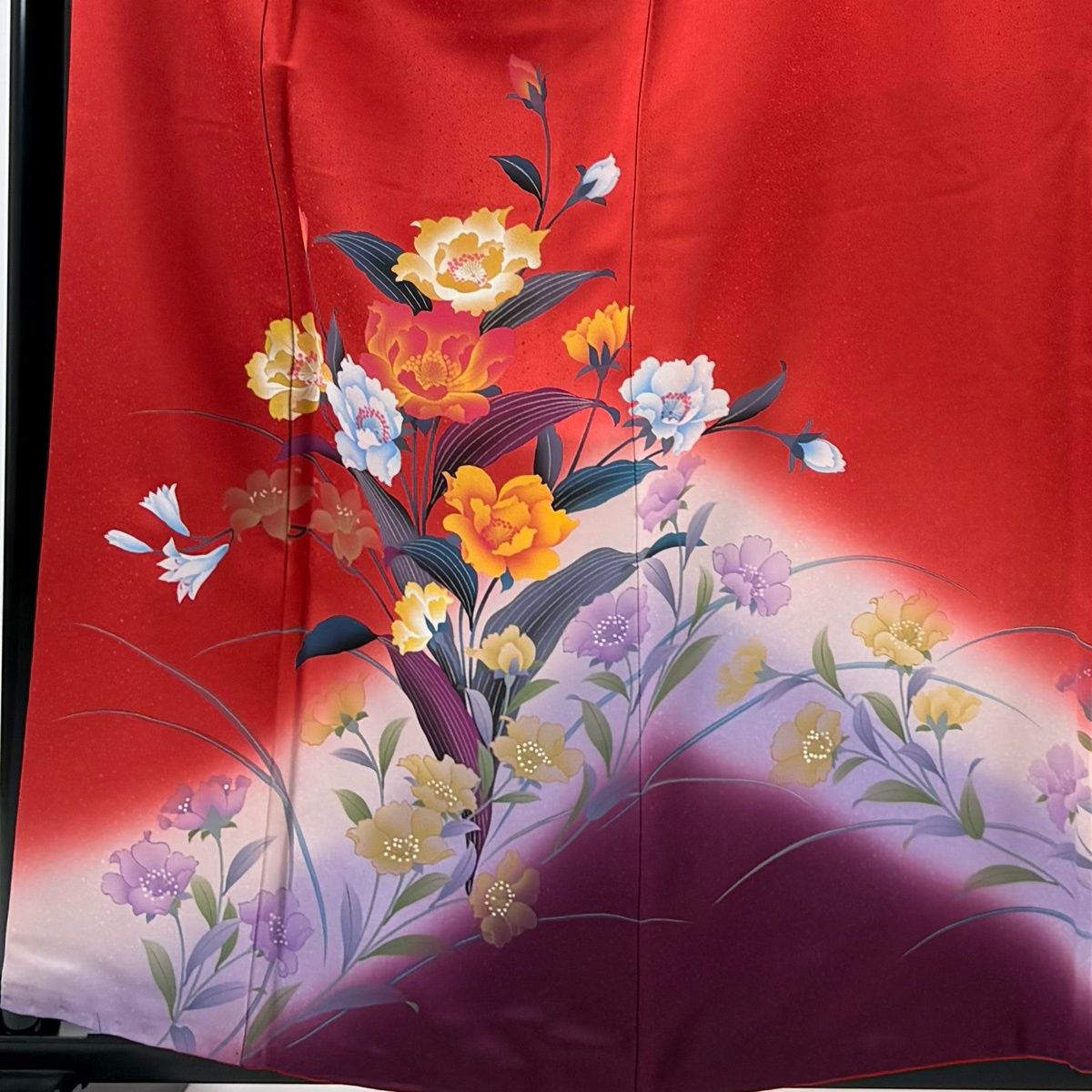 振袖 身丈159 cm 裄丈65 M 袷 草花 ぼかし 赤 正絹 秀品