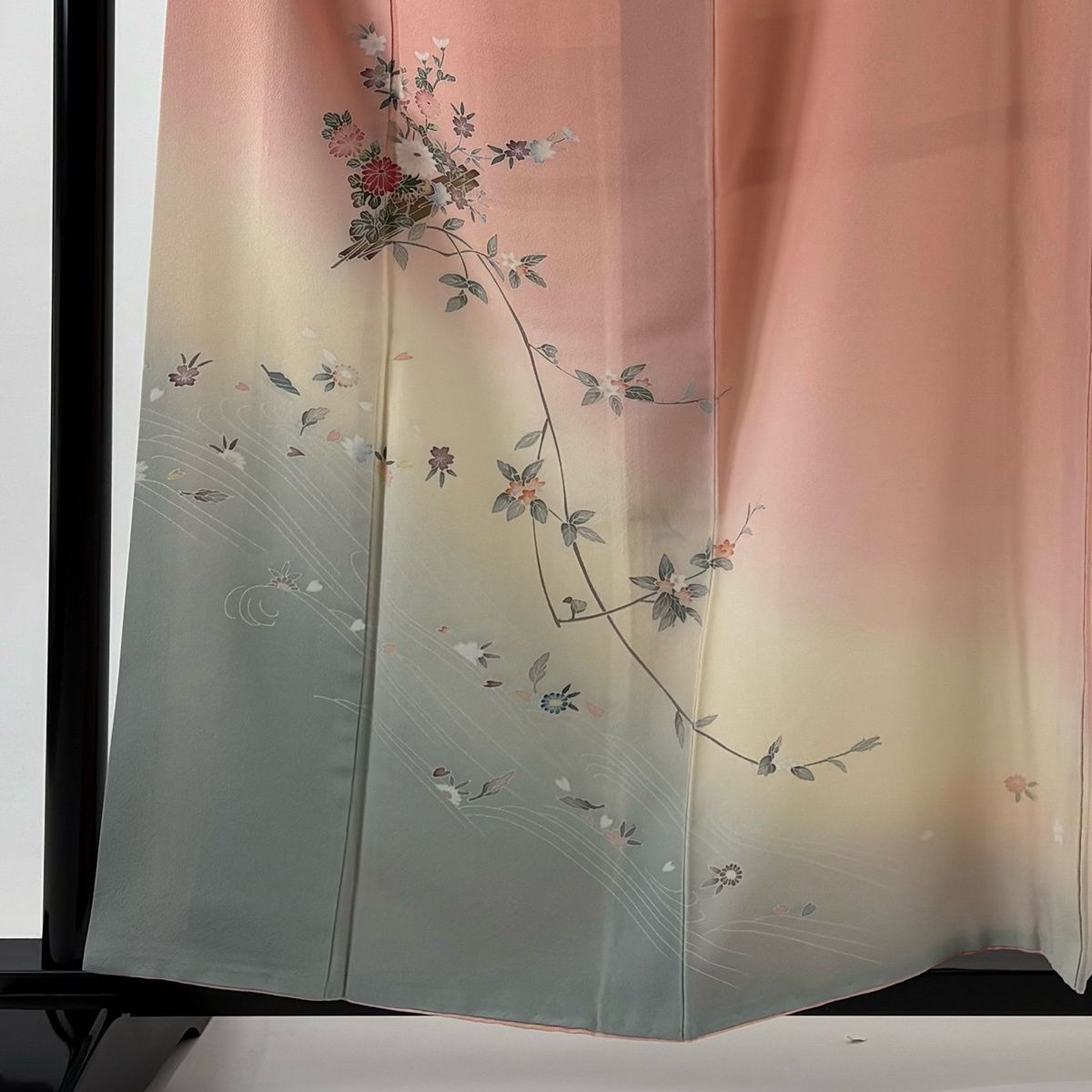 訪問着 身丈158 cm 裄丈63 S 袷 落款 花筏 波 染め分け ぼかし ピンク 正絹 秀品