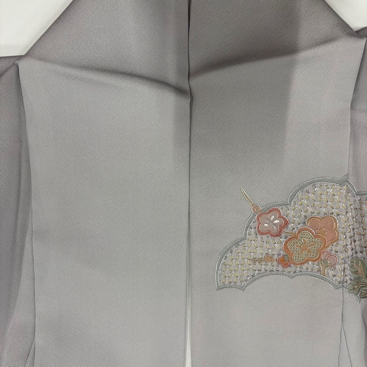  訪問着 身丈163 cm 裄丈62.5 S 袷 草花 舟 刺繍 灰色 正絹 秀品 訪問着 付け下げ 着物