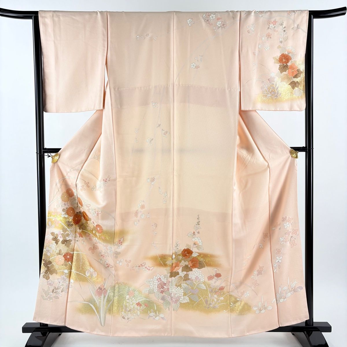 訪問着 身丈159 cm 裄丈65 M 袷 菊 萩 金糸 金彩 薄ピンク 正絹 秀品