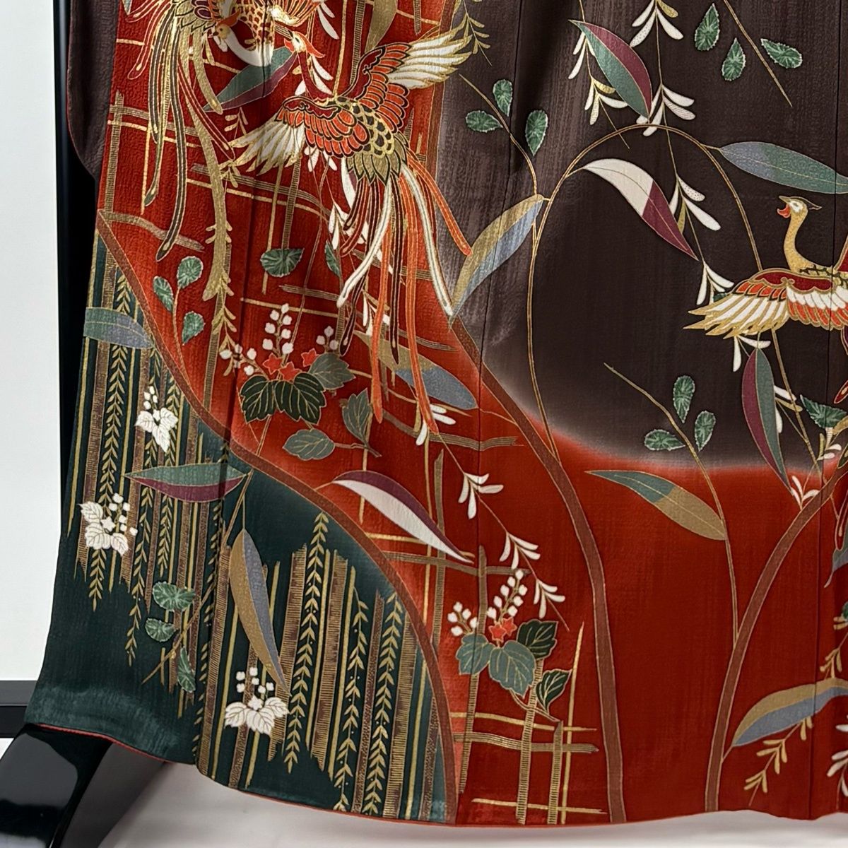 振袖 身丈165 cm 裄丈66 M 袷 鳳凰 桐 金彩 染め分け 赤茶 正絹 秀品
