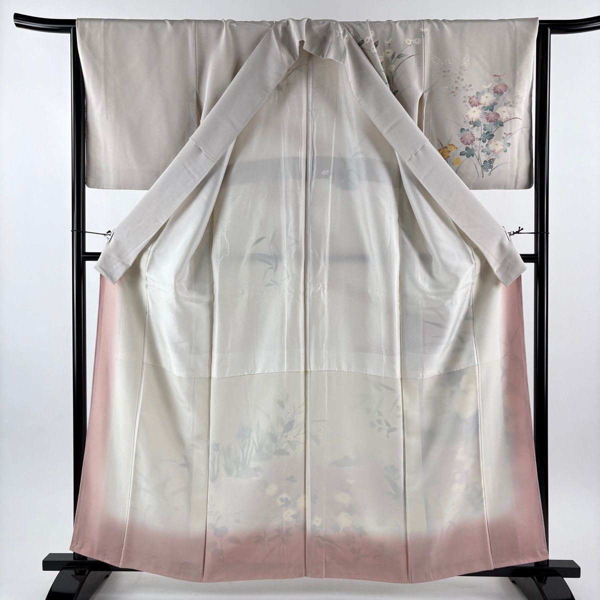  訪問着 身丈161 cm 裄丈65 M 袷 落款 草花 霞 ぼかし 薄小豆 正絹 秀品 訪問着 付け下げ 着物