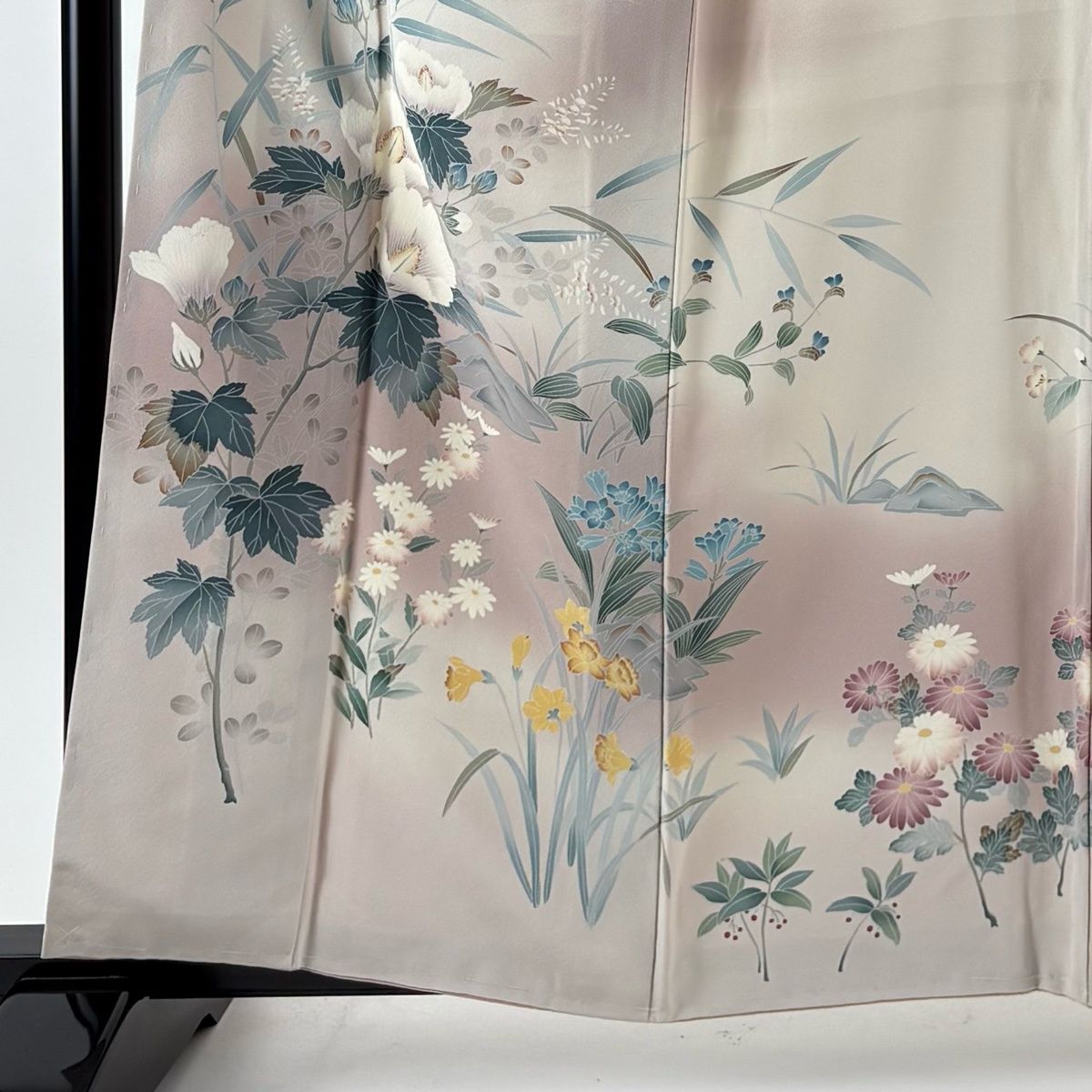 訪問着 身丈161 cm 裄丈65 M 袷 落款 草花 霞 ぼかし 薄小豆 正絹 秀品