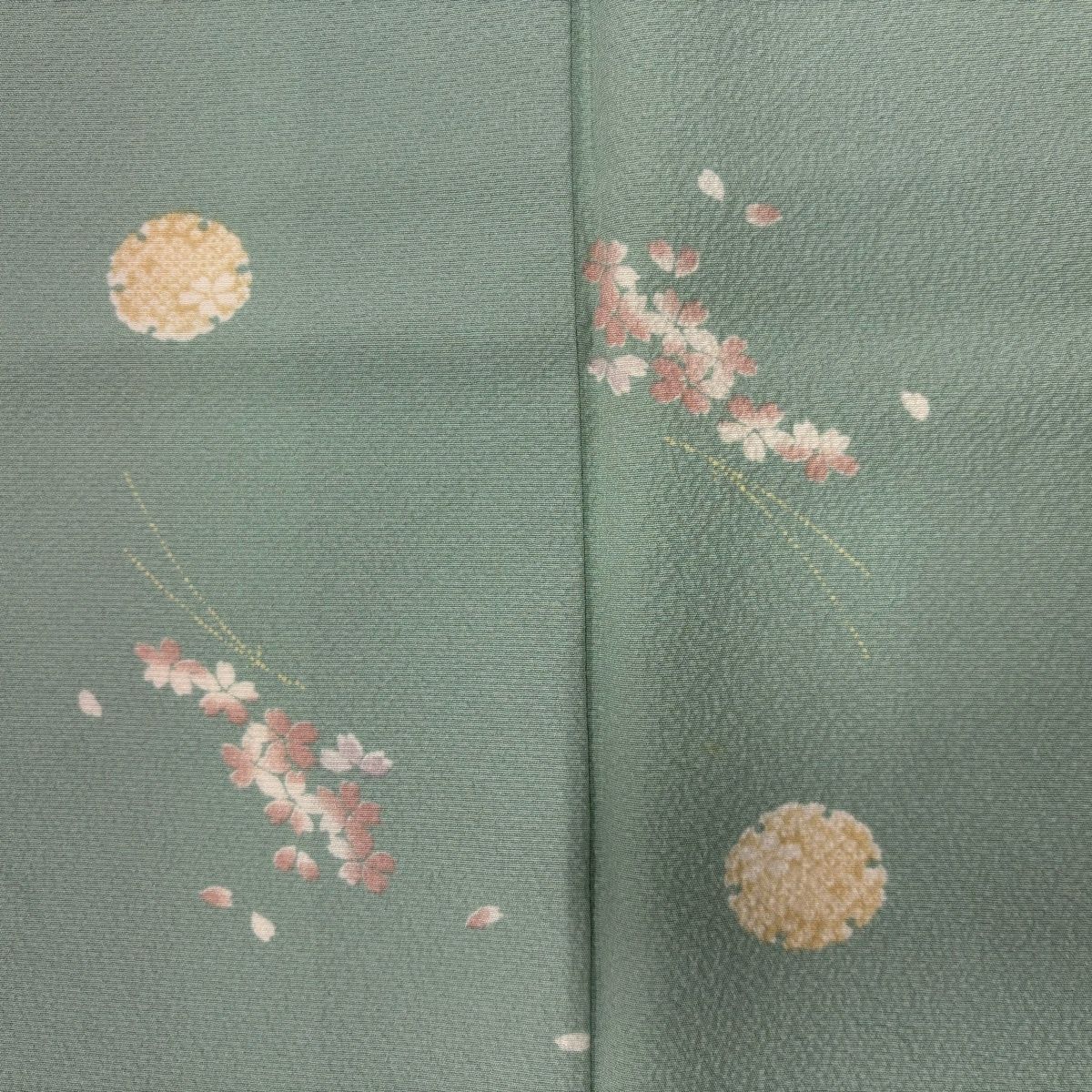  小紋 身丈157 cm 裄丈65 M 袷 桜 雪輪 薄緑 正絹 秀品 小紋 着物