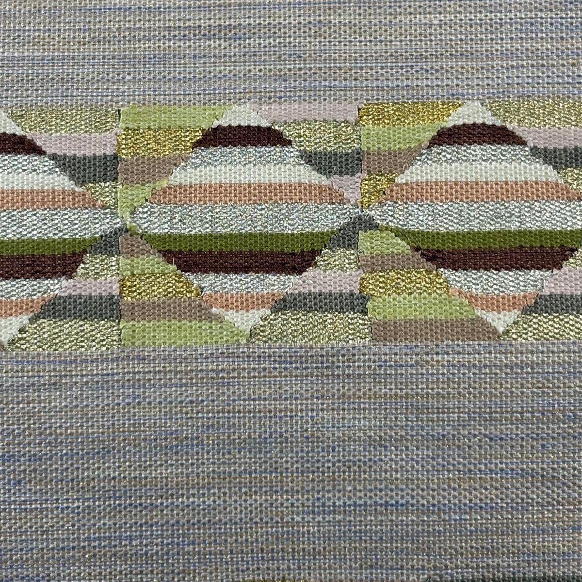 名古屋帯 秀品 八寸名古屋帯 松葉仕立て 縞 幾何学模様 金銀糸 薄紫 正絹