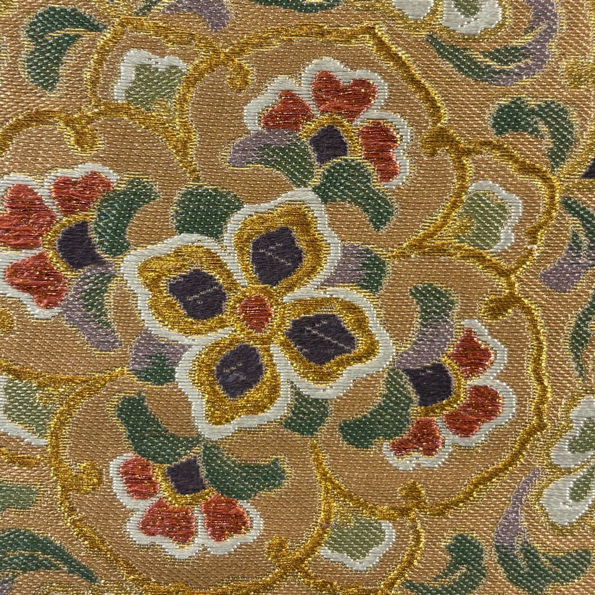 袋帯 秀品 市松天平華文 金糸 箔 薄茶色 六通 正絹