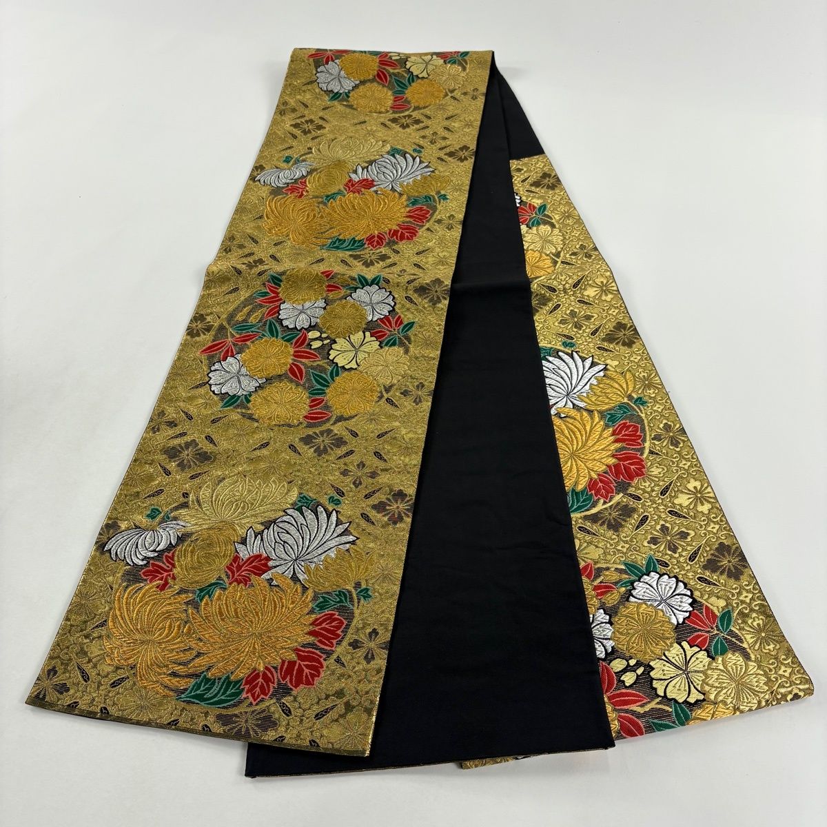  袋帯 秀品 雲上花の宴 菊 花菱 金銀糸 唐織 金色 六通 正絹 袋帯 帯