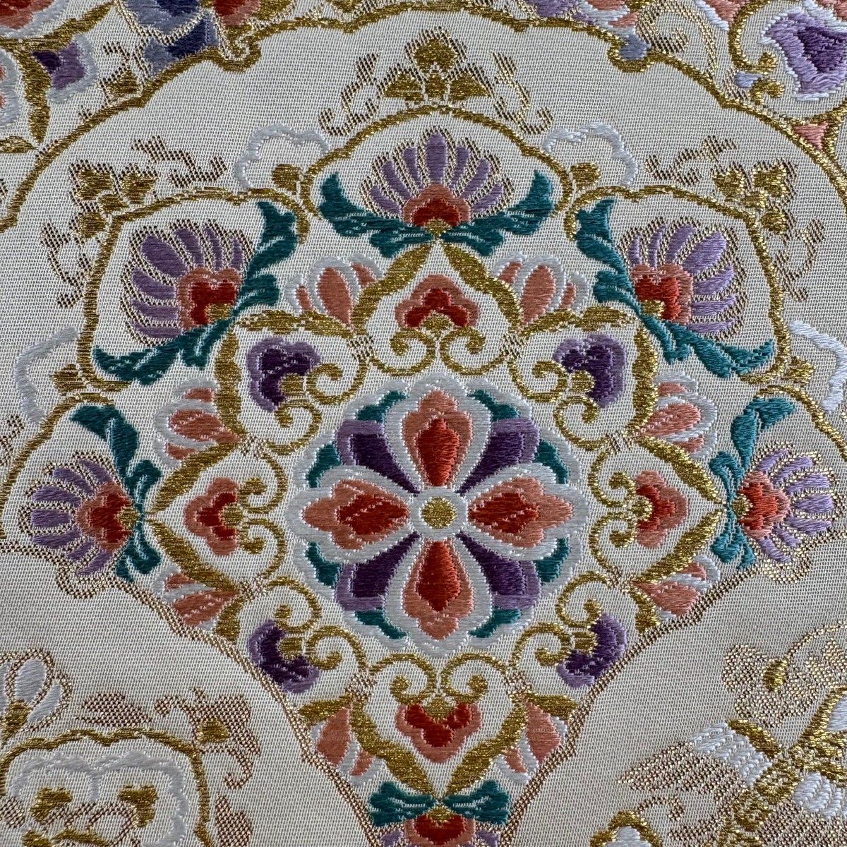 袋帯 秀品 青海取華文 金糸 箔 ベージュ 六通 正絹