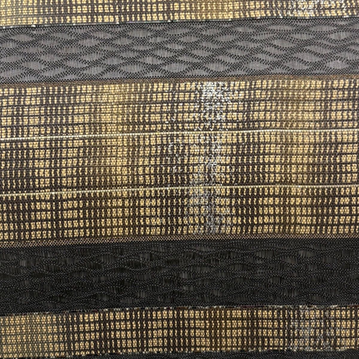 袋帯 秀品 夏帯 段縞 金糸 箔 灰色 お太鼓柄 正絹