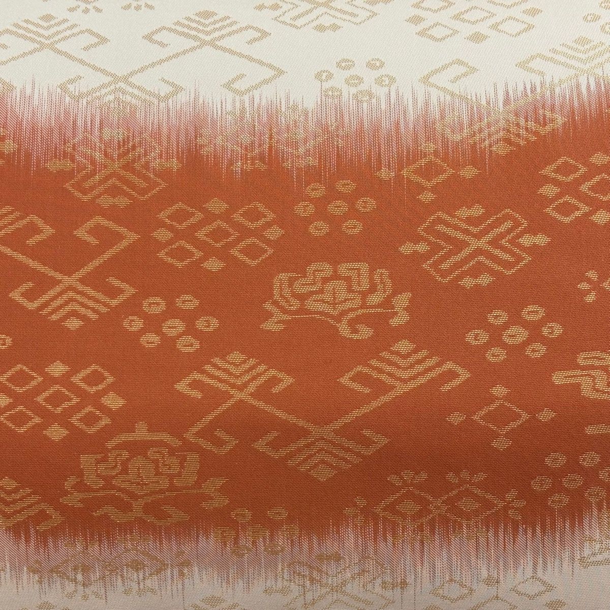 袋帯 秀品 幾何学 段縞 箔 ベージュ 六通 正絹