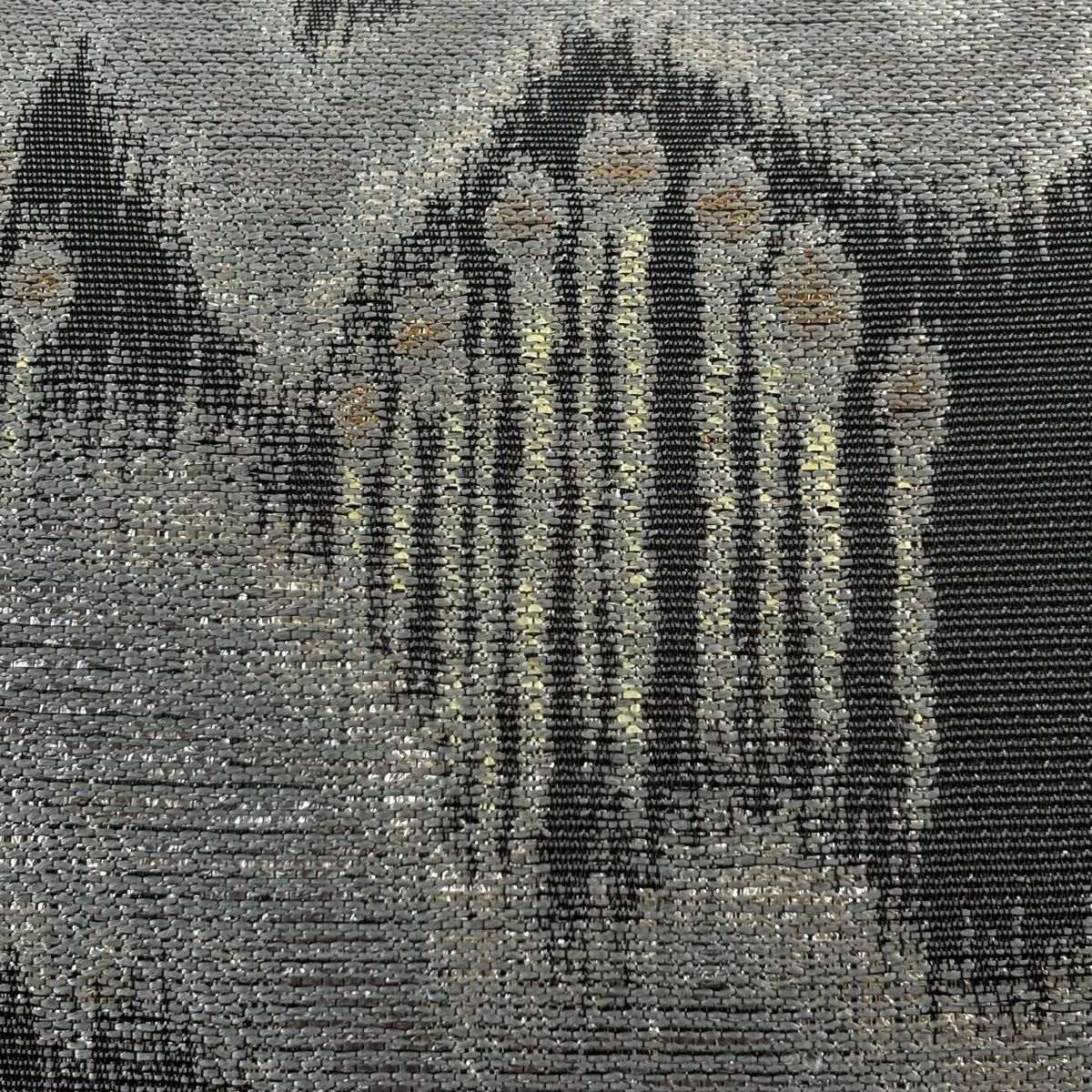 袋帯 秀品 幾何学模様 箔 黒灰 六通 正絹