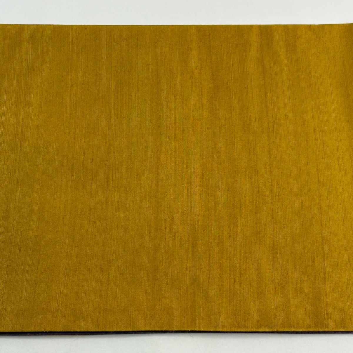  袋帯 秀品 紬地 縞 幾何学模様 ぼかし 山吹茶色 六通 正絹 袋帯 帯