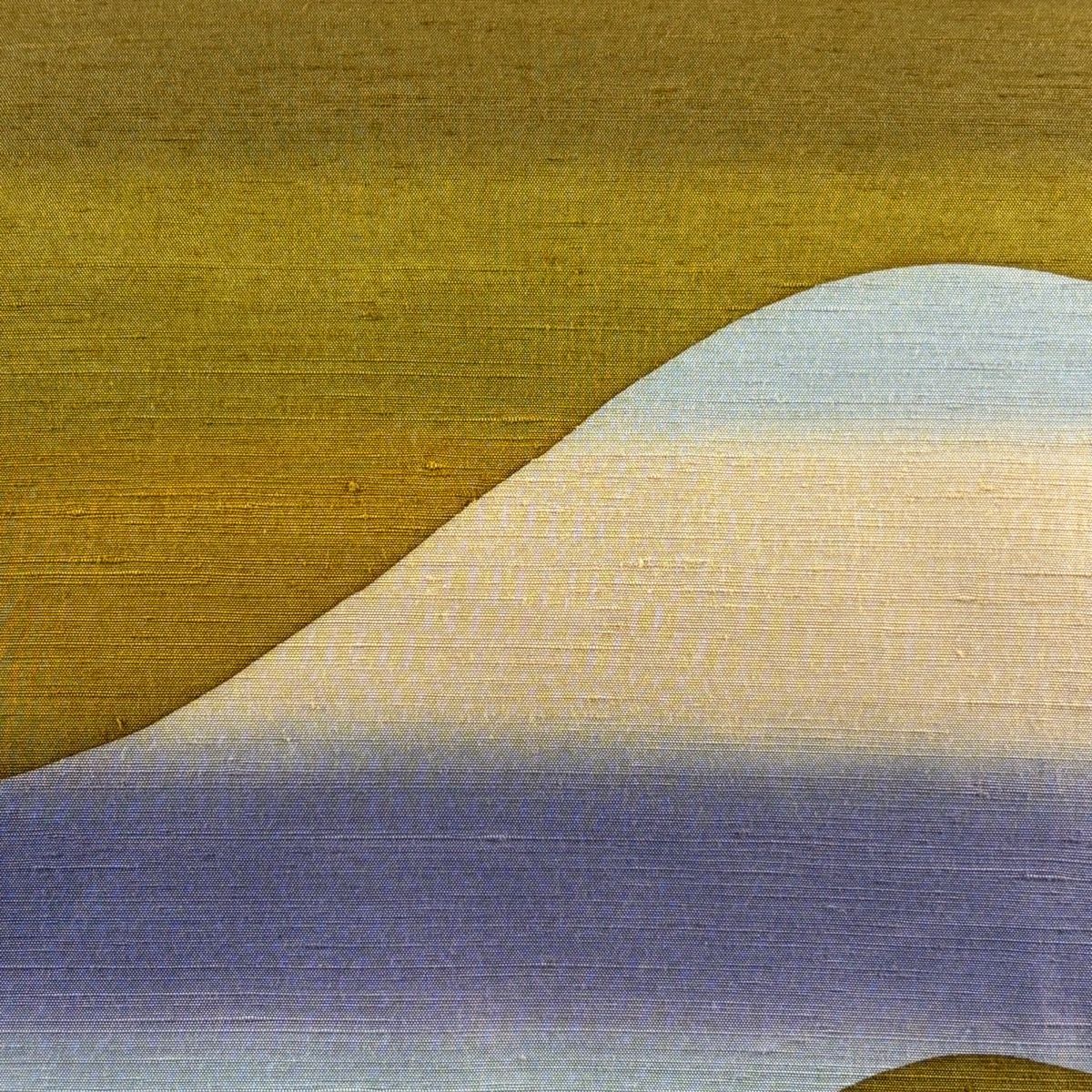 袋帯 秀品 紬地 縞 幾何学模様 ぼかし 山吹茶色 六通 正絹