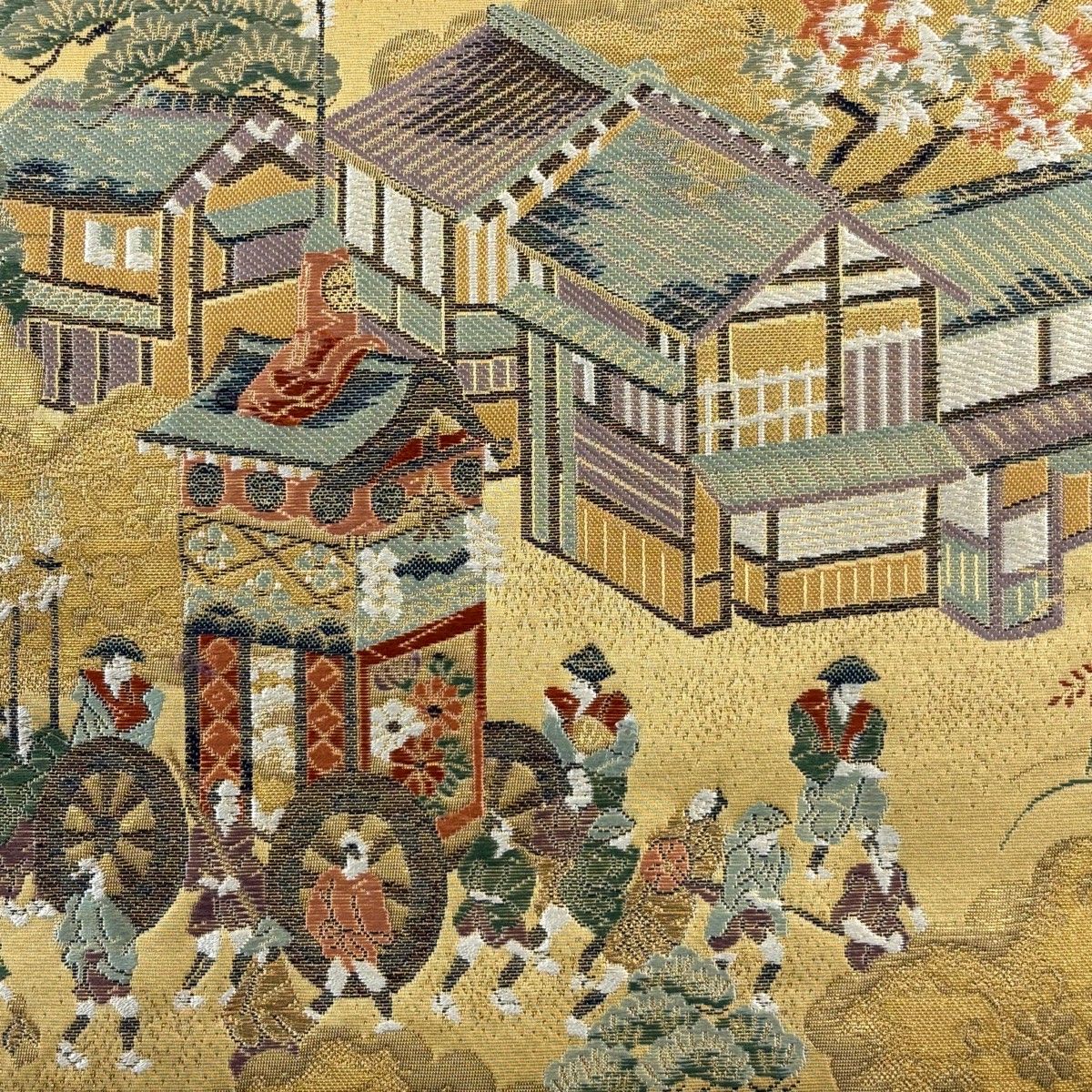 袋帯 秀品 山鉾 人物 金糸 箔 ベージュ 六通 正絹