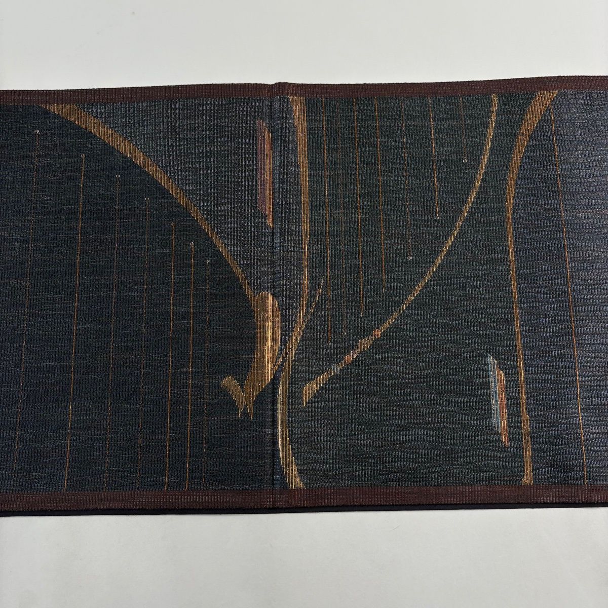  袋帯 秀品 鳥 縞 銀糸 箔 黒灰 六通 正絹 袋帯 帯