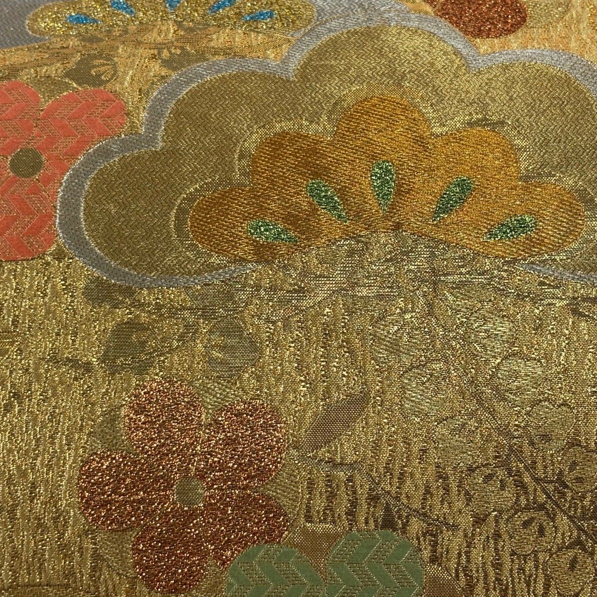 袋帯 秀品 笠松 梅 金銀糸 箔 金色 六通 正絹