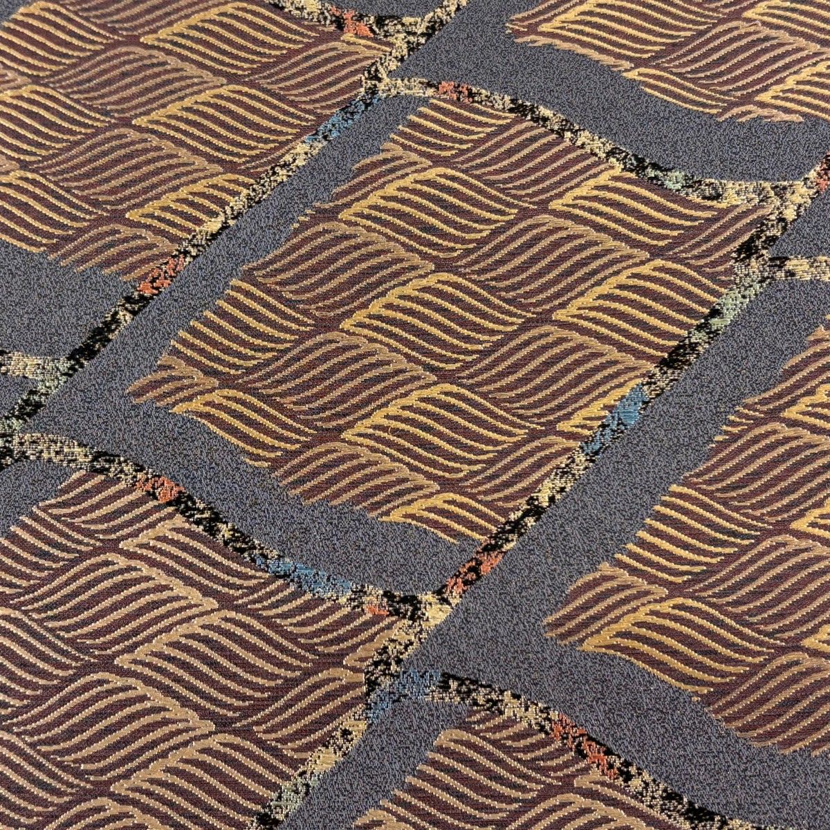 袋帯 秀品 落款 清風薫雅 幾何学模様 金糸 刺繍 灰色 六通 正絹