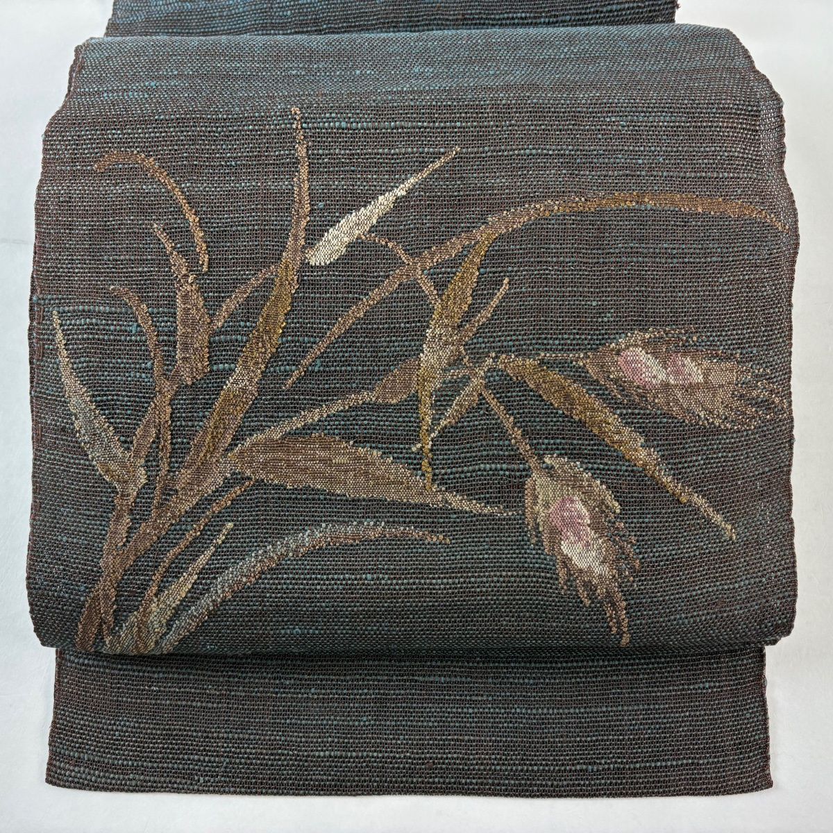 名古屋帯 優品 夏帯 八寸名古屋帯 松葉仕立て トンネル仕立て 草花 焦