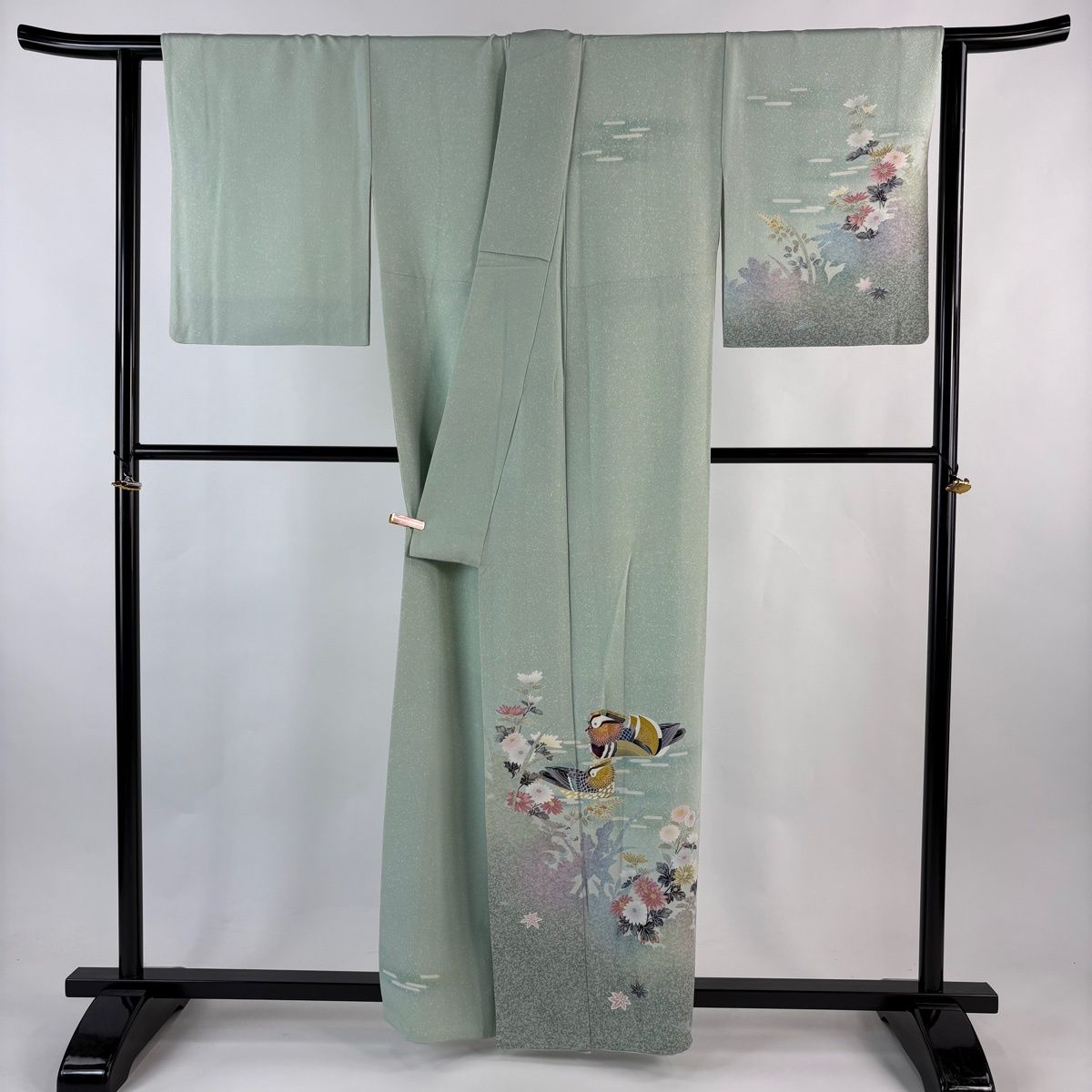 訪問着 身丈157.5cm 裄丈64.5cm M 袷 人間国宝 羽田登喜男 落款 鴛鴦