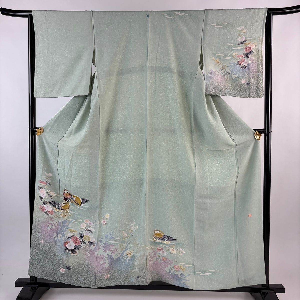 訪問着 身丈157.5cm 裄丈64.5cm M 袷 人間国宝 羽田登喜男 落款 鴛鴦 訪問着 身丈157.5cm 裄丈64.5cm M 袷 人間国宝 羽田登喜男 落款 鴛鴦