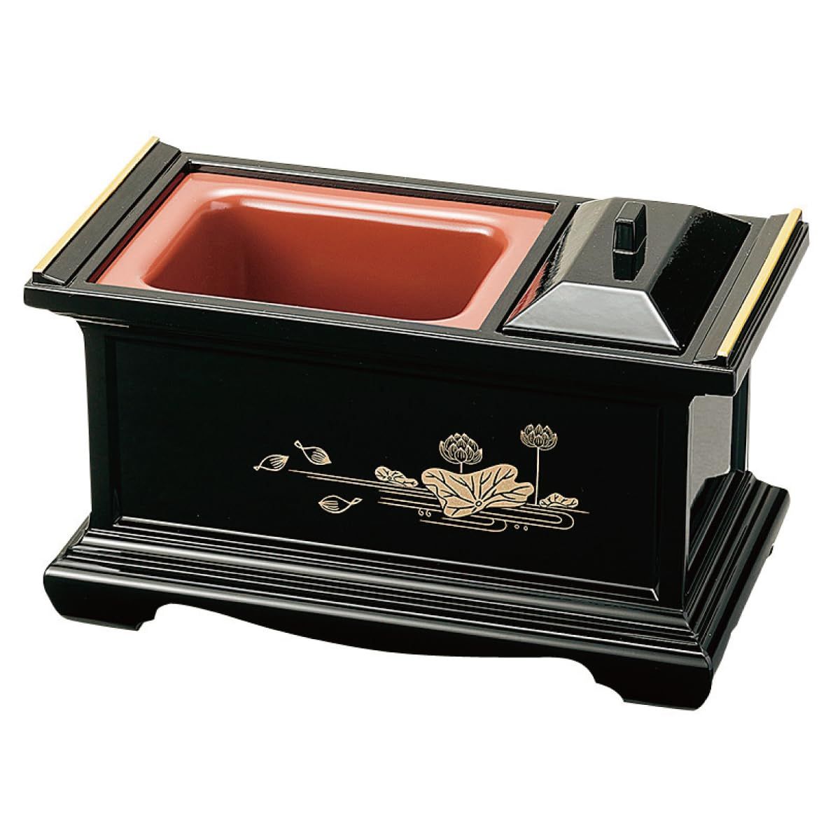サンメニー 本格 お手軽 香炉 お焼香 山中漆器 お盆 お彼岸 法要 に 線香 焼香 インセンス 仏具 現代仏壇 お仏壇 黒 フチ金 蓮 線香立て お供え インセンスホルダー コンパクト 小さい 小物 仏具セット 幅23 1 長さ12 6 高さ1