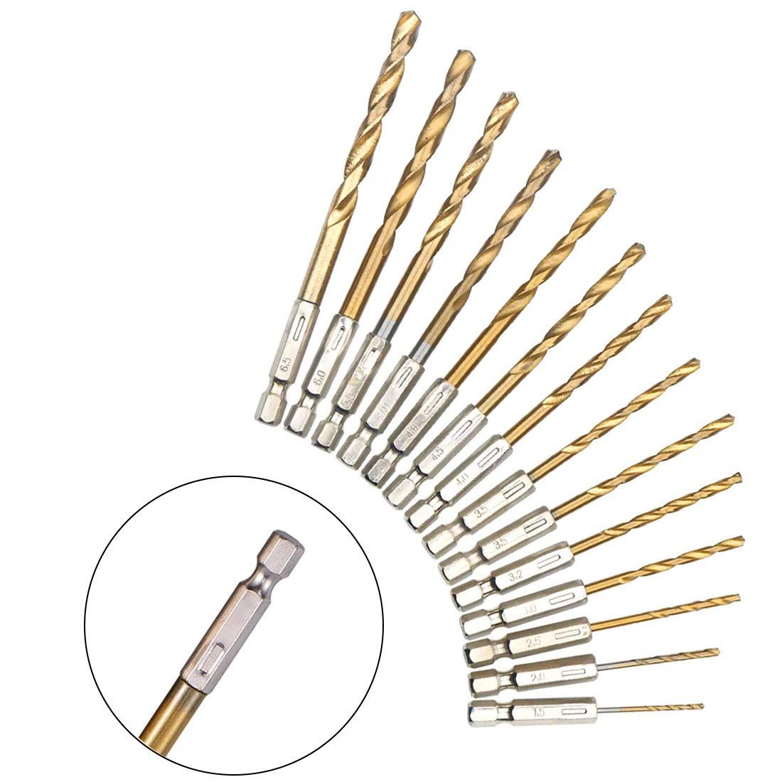 13本 ドリルビットセット 六角軸 ドリル 1.5 mm-6.5 mm ドリル刃セット 高速鋼 ステップドリルビット 鉄工用ドリル