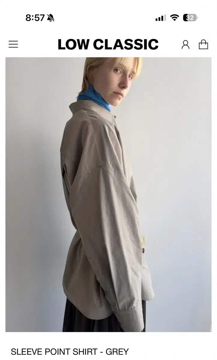 LOW CLASSIC ロウ クラシック レイ スリーブ POINT ポイント シャツ グレー