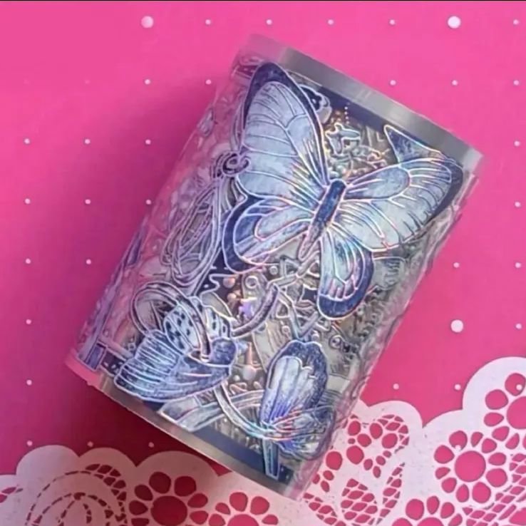 905 镭射银 6cm×6m 机械蝴蝶 半端巻き 海外マスキングテープ 海外