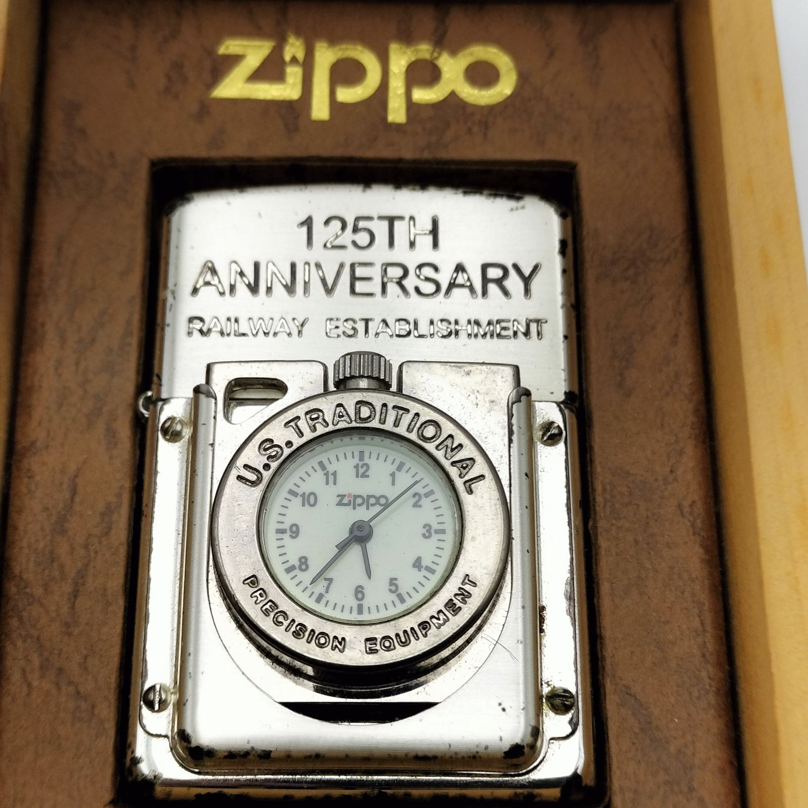 鉄道開通125周年記念　限定品　JR東日本　zippo 新品　未使用 Zippo 鉄道開業125周年記念 タイムライト 時計付 1996年製 シリアル入