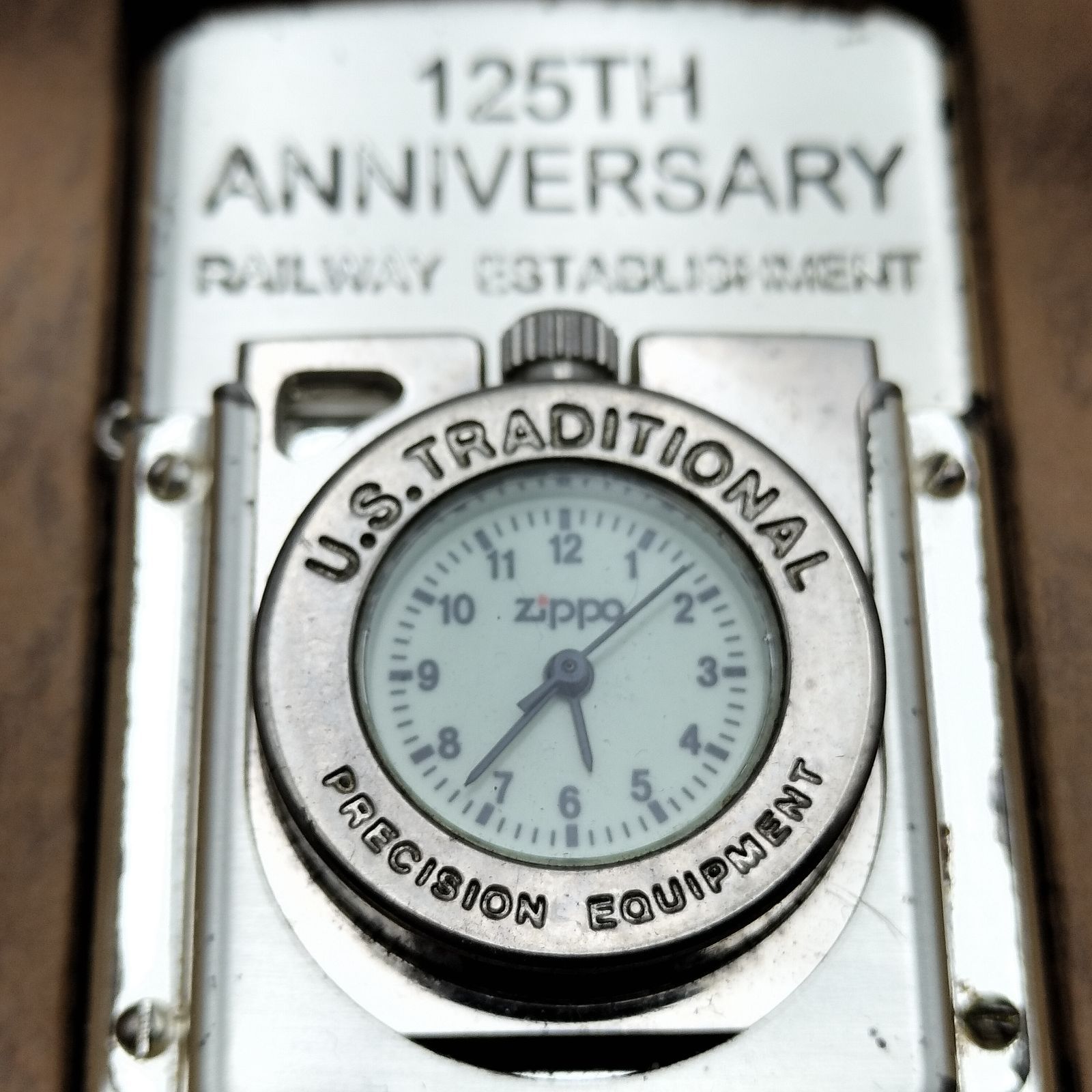 鉄道開通125周年記念　限定品　JR東日本　zippo 新品　未使用 Zippo 鉄道開業125周年記念 タイムライト 時計付 1996年製 シリアル入