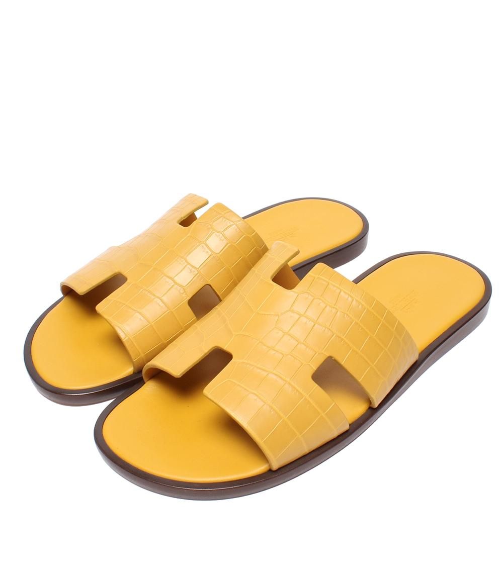 美品 エルメス フラットサンダル クロコダイル Hロゴ イズミール