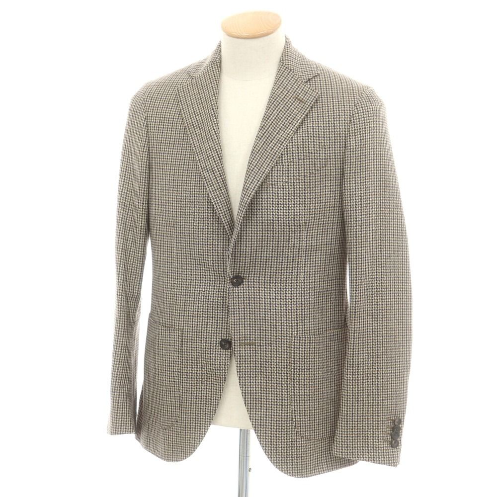 未使用級 LARDINI 春夏 テーラード ガンクラブチェック ブラウン 48
