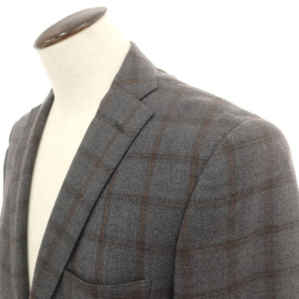 【中古】トネッロ TONELLO ウールポリエステル チェック 2B テーラードジャケット グレーxブラウン【サイズ54】【メンズ】