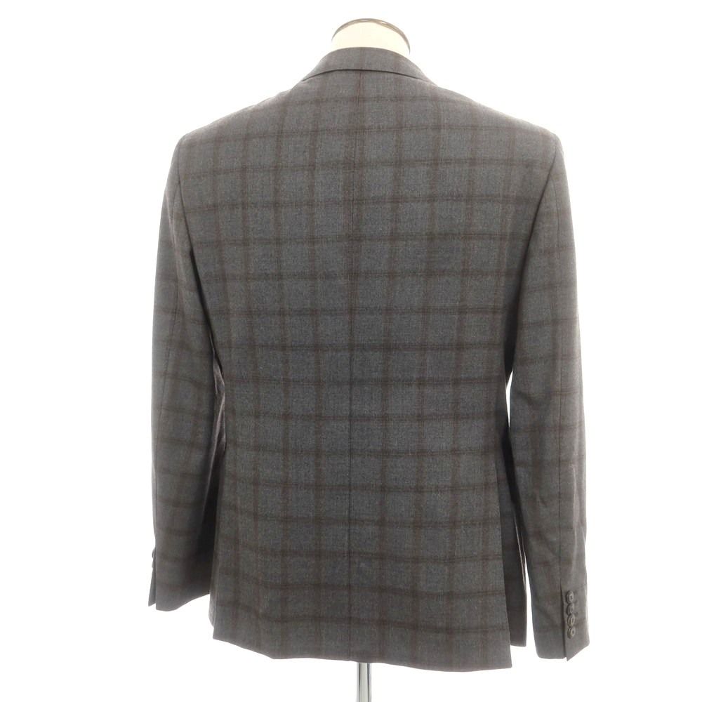 【中古】トネッロ TONELLO ウールポリエステル チェック 2B テーラードジャケット グレーxブラウン【サイズ54】【メンズ】