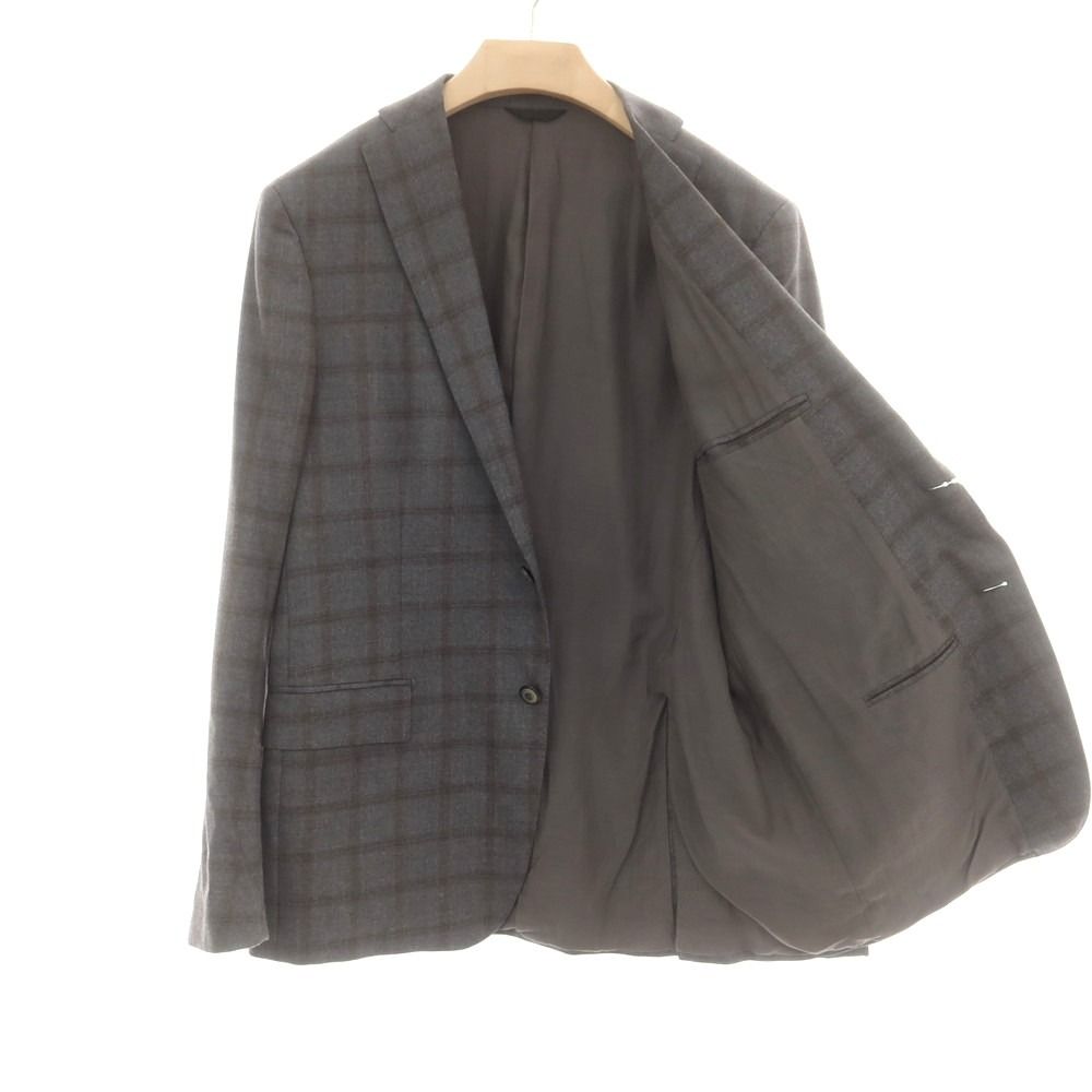 【中古】トネッロ TONELLO ウールポリエステル チェック 2B テーラードジャケット グレーxブラウン【サイズ54】【メンズ】