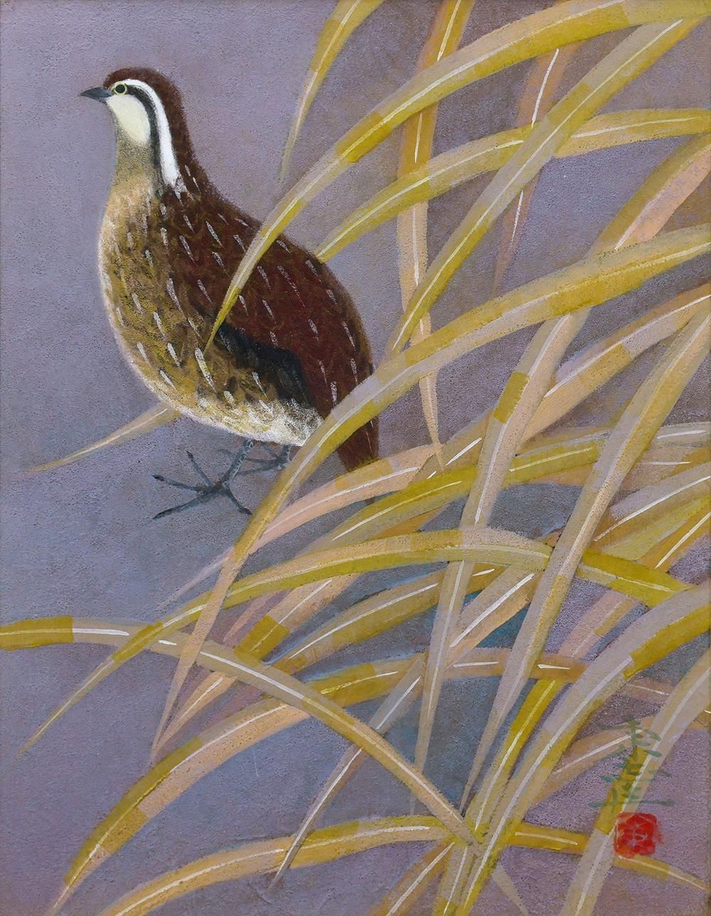 真作】【WISH】室井東志生「叢」日本画 6号 共シール ◇叢に潜む静かな