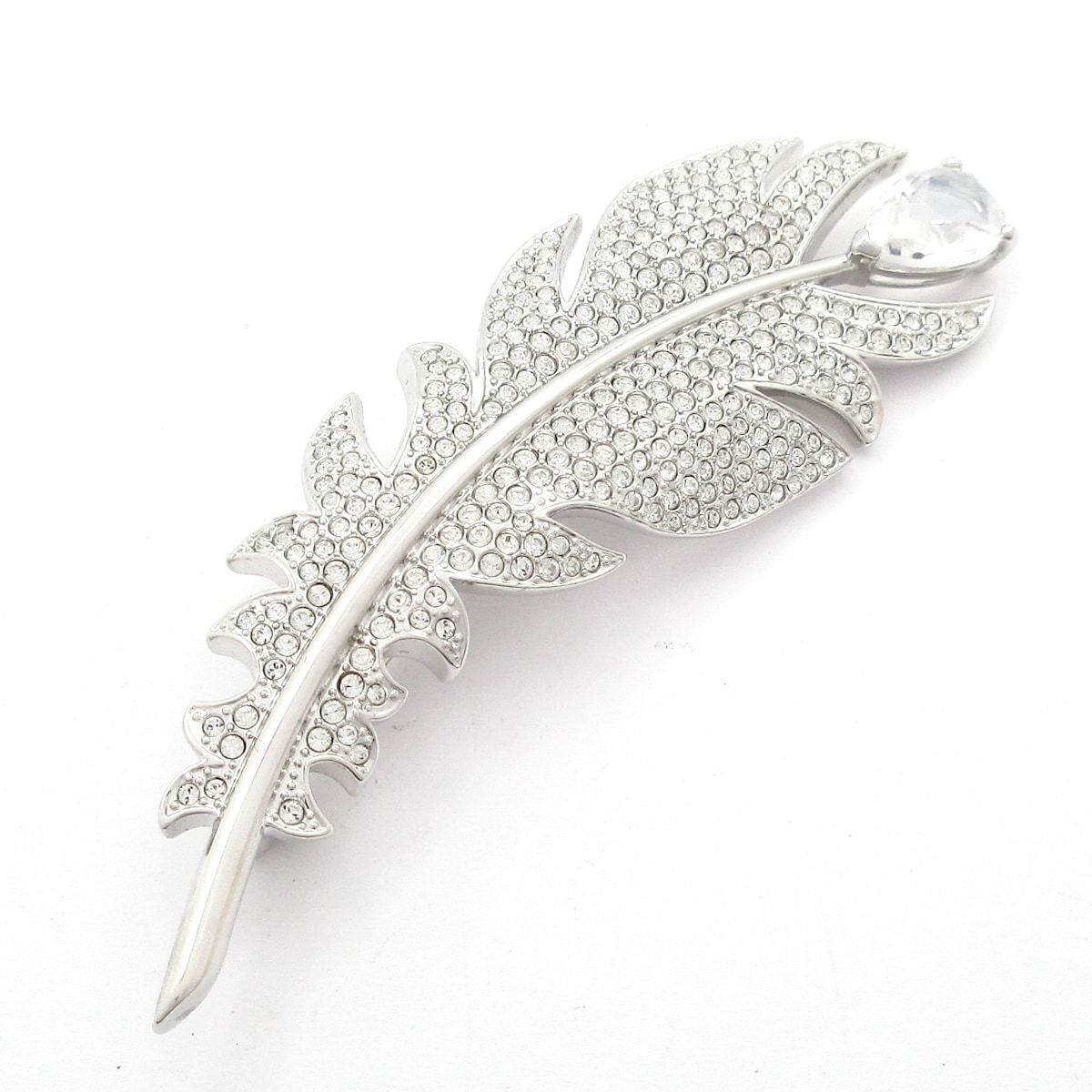 SWAROVSKI スワロフスキー ブローチ シルバー クリア フェザー 羽