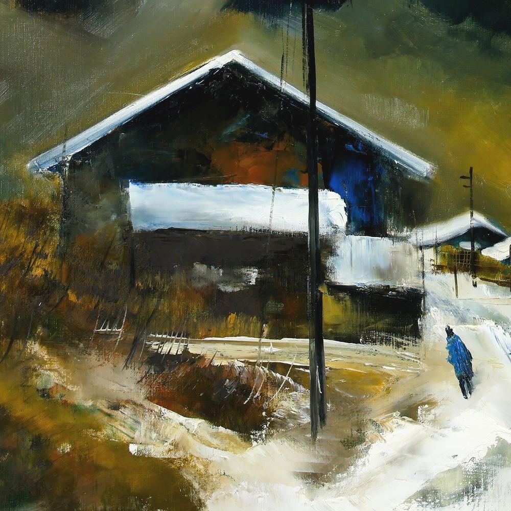 真作】【WISH】小松明「日が暮れかけた 帰ろうや」油彩 20号 大作