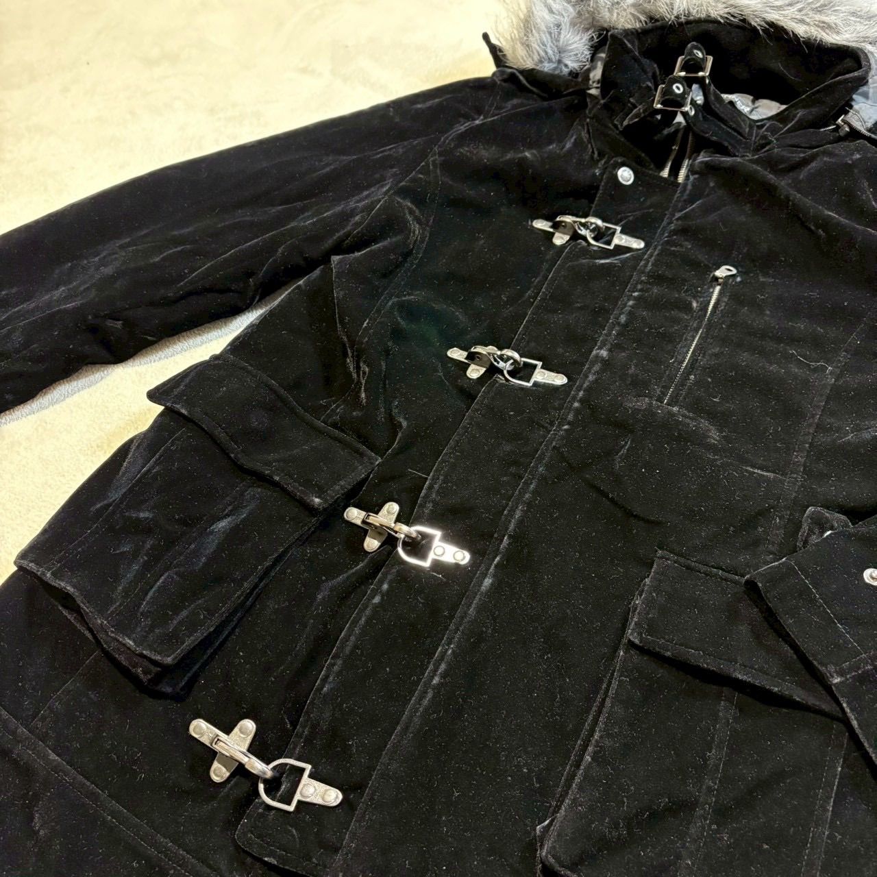 レア】GWANNER (グワナー) ベロアモッズコート ファー付きロングコート