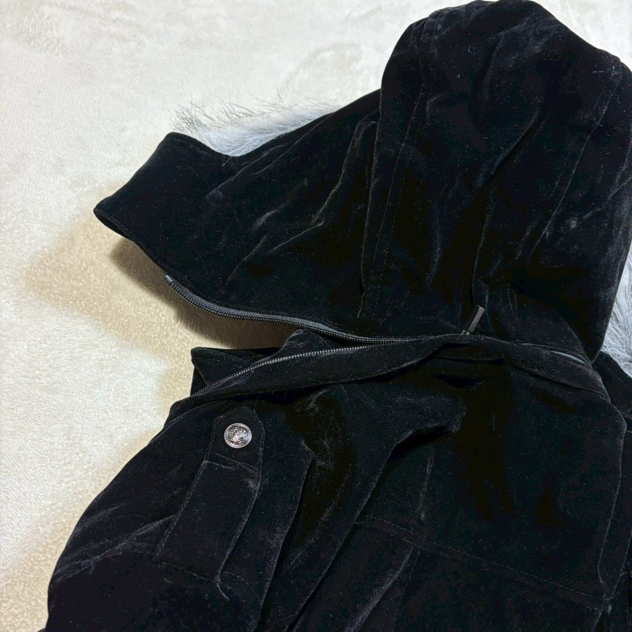 レア】GWANNER (グワナー) ベロアモッズコート ファー付きロングコート