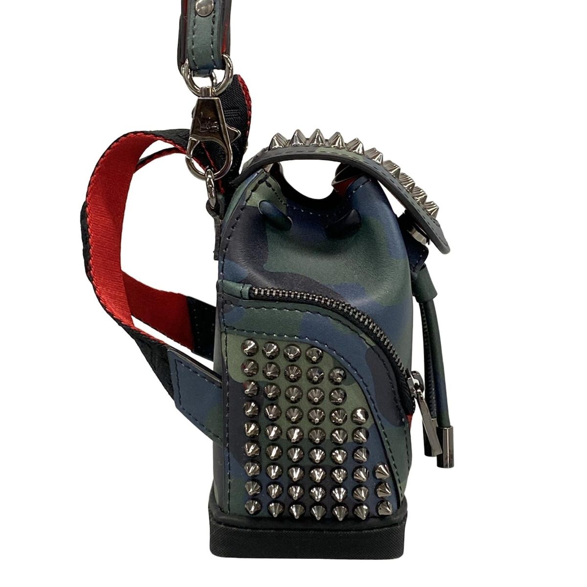 クリスチャンルブタン ショルダーバッグ - カーキ×ネイビー×マルチ ミニバッグ 斜めがけ ストラップ着脱可 迷彩柄 スタッズ レザー