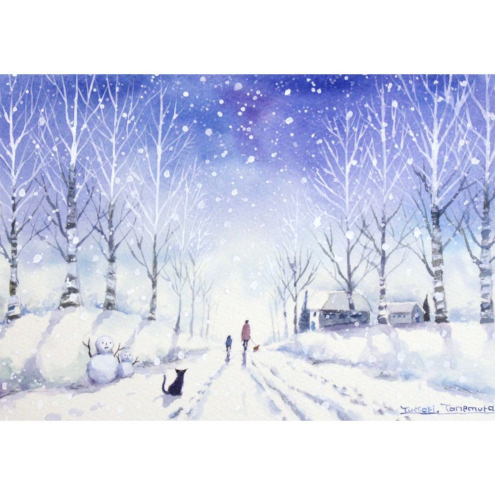 原画）白雪の並木道【A5サイズ／水彩画／#2930】 - メルカリ