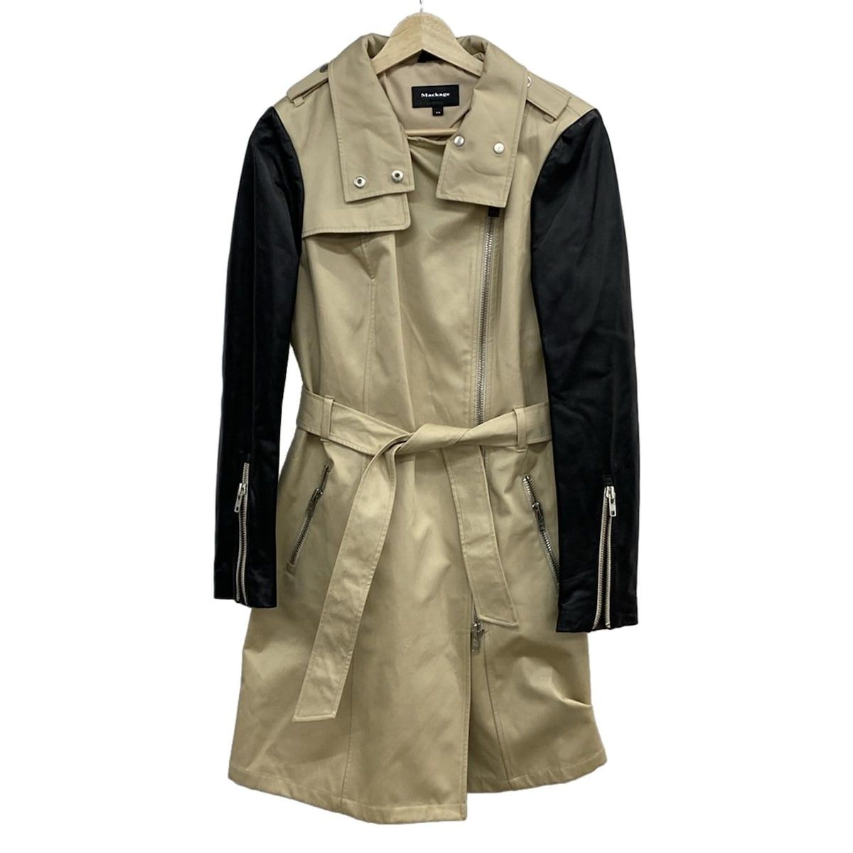 Mackage マッカージュ コート サイズＭ M レディース 黒 ベージュ 春 秋 一部レザー ロング丈