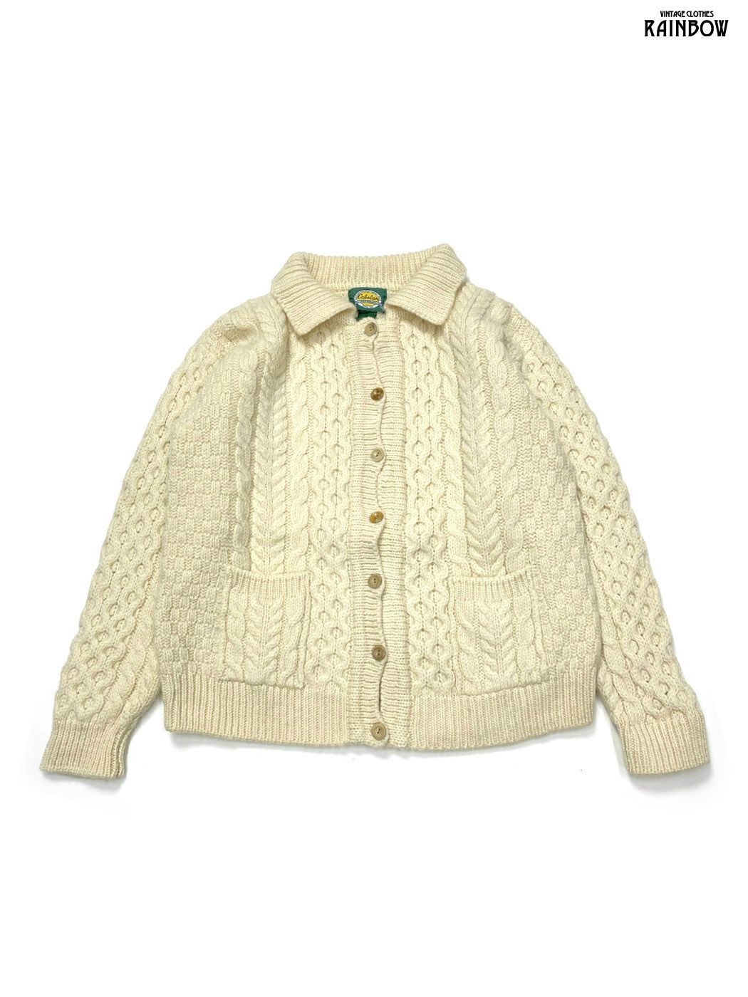 古着 Cabela s カベラス ケーブル編み 無地 ピュアウール100％ 長袖 ニット カーディガン 生成り ttu 2511088