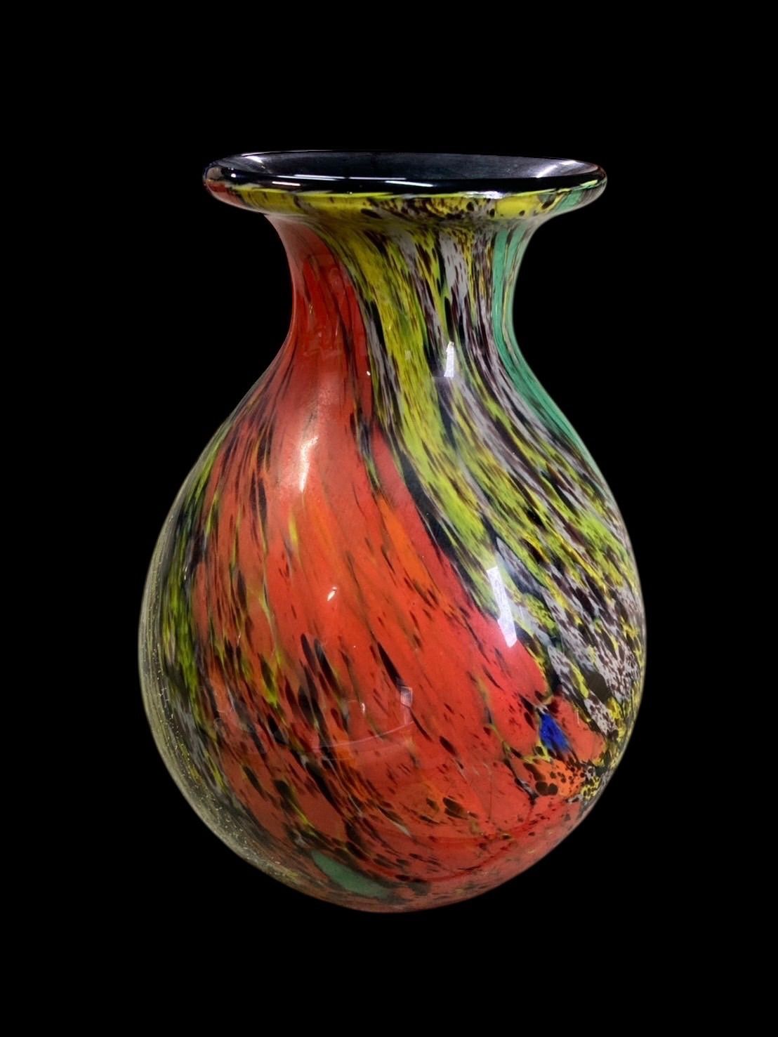 金箔入り カメイガラス製 マルチカラー ガラス花瓶﻿ 昭和レトロ カメイ