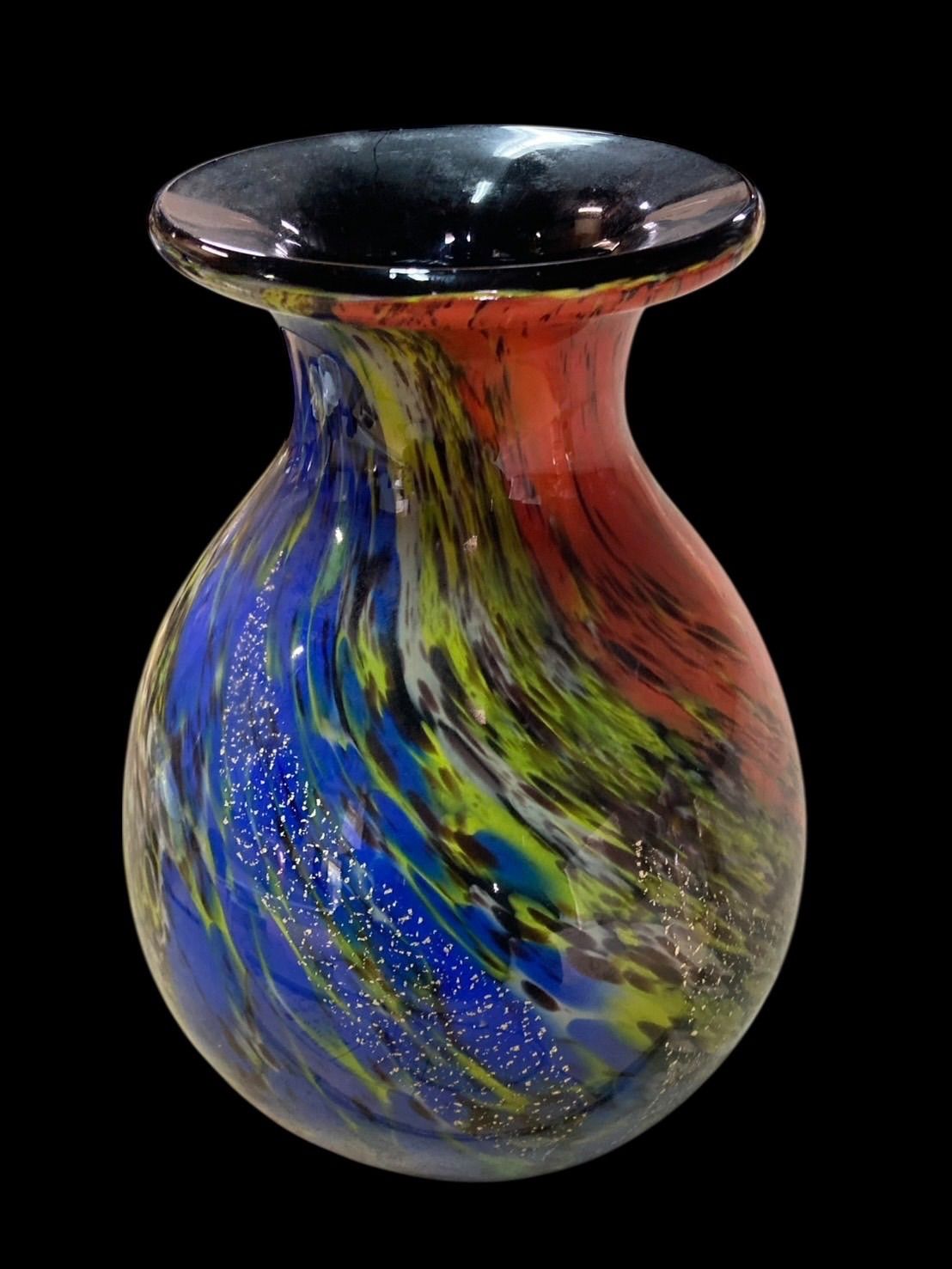 金箔入り カメイガラス製 マルチカラー ガラス花瓶﻿ 昭和レトロ カメイ