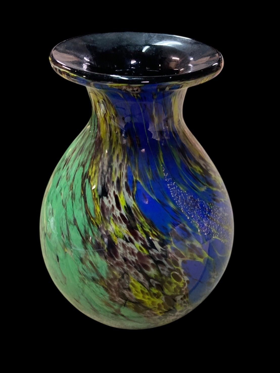 金箔入り カメイガラス製 マルチカラー ガラス花瓶﻿ 昭和レトロ カメイ